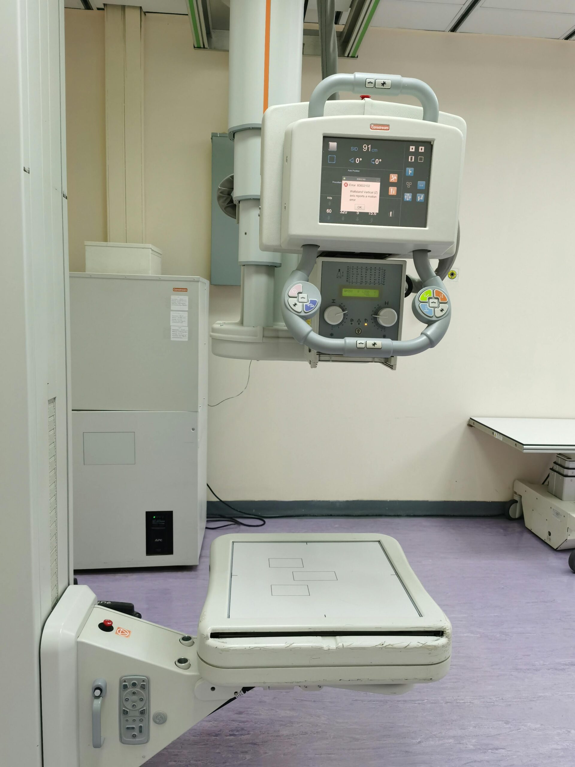 A detailed view of a hospital's modern X-ray equipment in a clinical setting.